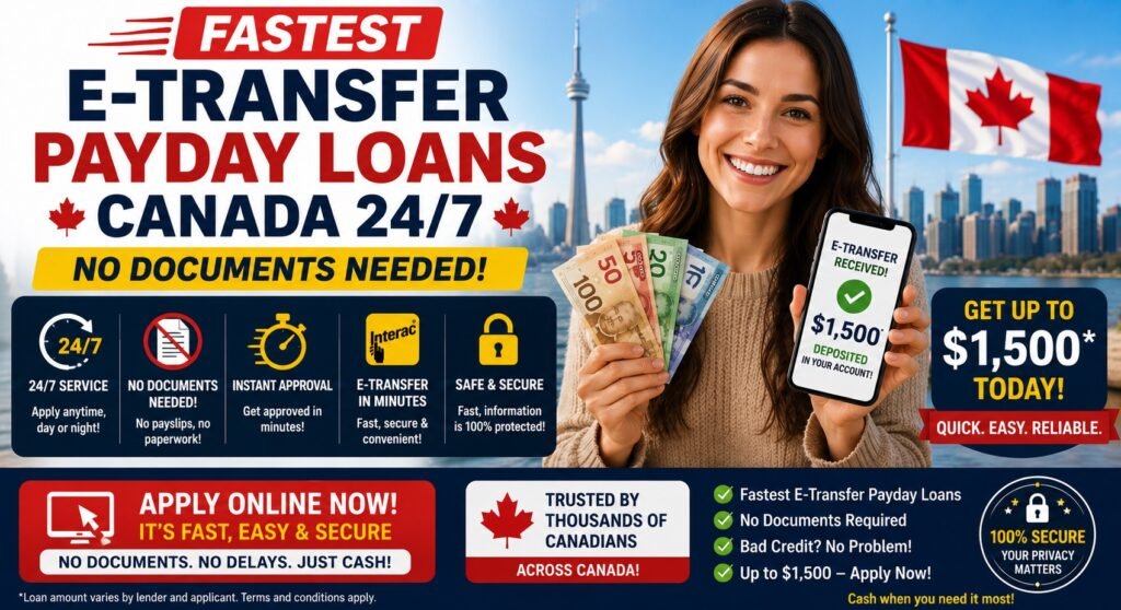 Fastest E-Transfer Payday Loans Canada 24/7 No Documents